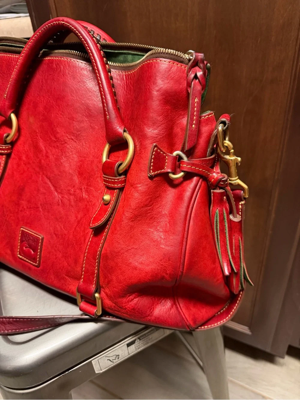 Dooney & Bourke Red Italian Vachetta Leather Florentine Satchel